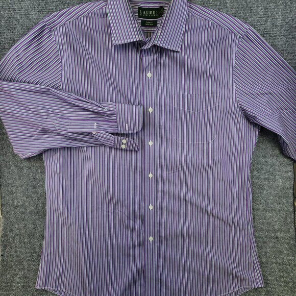 Lauren Ralph Lauren Slim Fit Men's 17 34/35 Purple Green Stripe Button Up Cotton - Picture 3 of 7